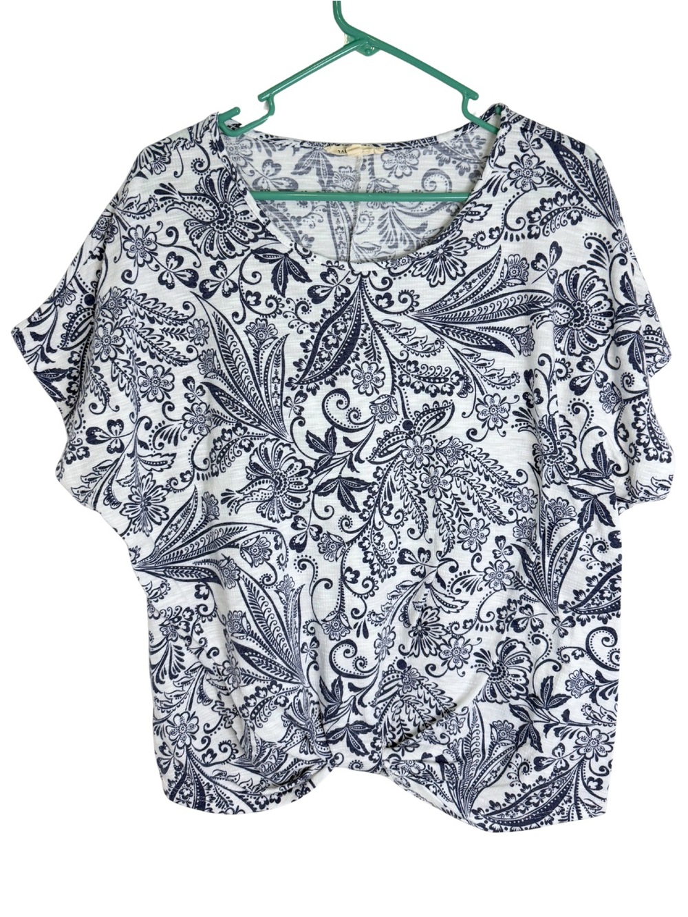 Parallel Skies Navy Blue & White Floral Paisley Short Sleeve Shirt Size XL